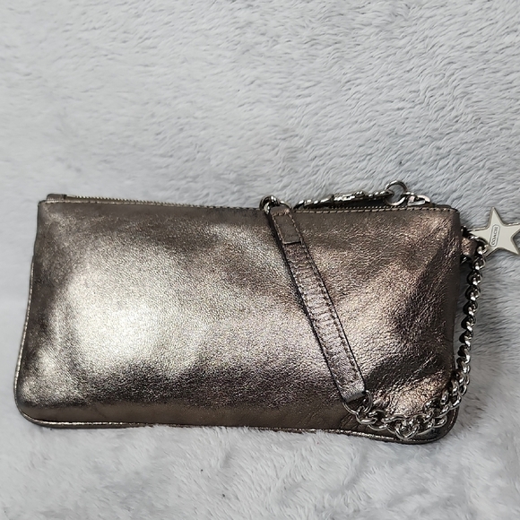 Coach Star Tag Shimmering Silver Wristlet - Picture 3 of 4